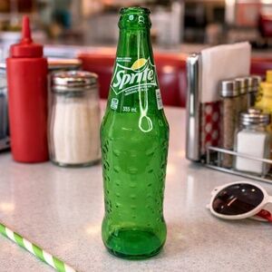 Vintage Sprite Glass Bottle | 355 mL | Green Dimpled Soda Bottle